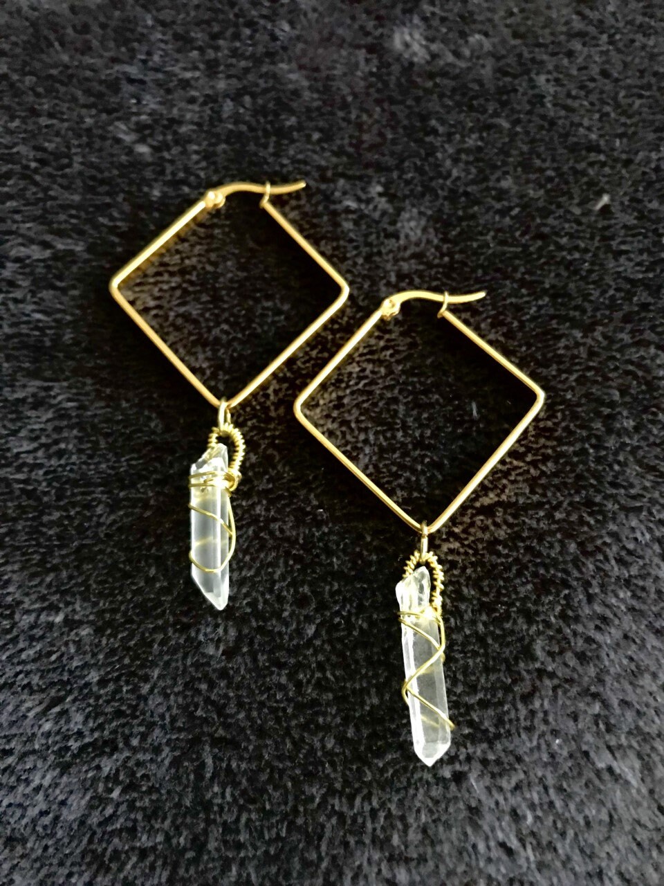 Crystal Quartz Wrapped Geometric Hoops Etsy New Zealand