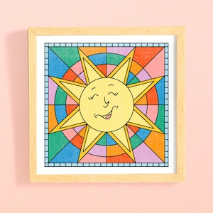 Retro Sun Art Print: Rainbow Sunshine Wall Decor (8x8)
