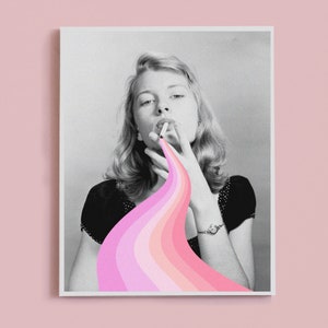 Just Killing Time 8x10 11 x 14 インチ ビンテージ プリント ピンク アブストラクト 女の子 喫煙 寮、寝室、オフィス、70 年代ポスター、バー カート アート、タバコ アート