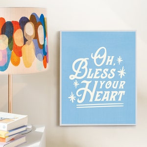 Oh Bless Your Heart Retro Cowgirl Pink, Yellow, Blue, Green Design, 8x8 inch Vintage Western Texas Art Print Dorm, Nursery, Bedroom, Office