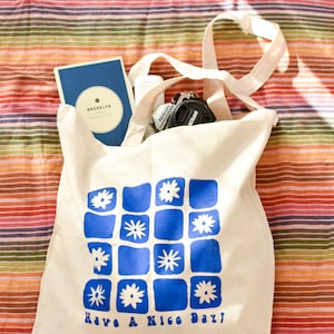 Canvas Daily Grind Tote - Cute Tote Bag - Talking Out of Turn Beach Wash Denim - Melt with You