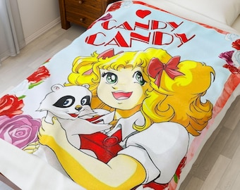 Manta de terciopelo Candy Candy, acogedora manta para fans del anime, bonita decoración para el hogar, regalo de cumpleaños, Candy y Terry Cobija