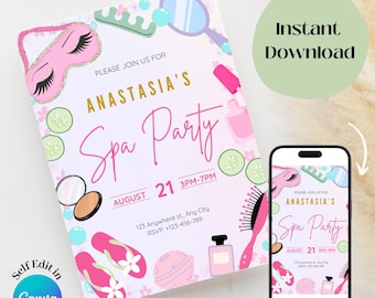 Spa Party Invitation Digital | Editable Spa Birthday Invite | Pamper Party | Girls Spa Day | Tween Birthday Invitation | Instant Download