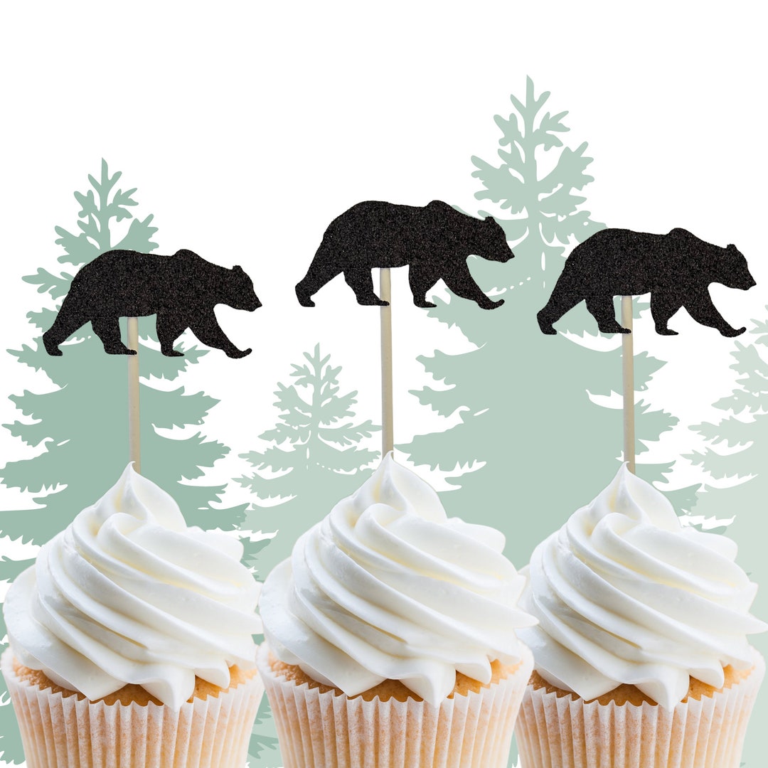 Bear Toppers, Black Bear Cupcake Toppers, Black Bear Glitter Toppers ...