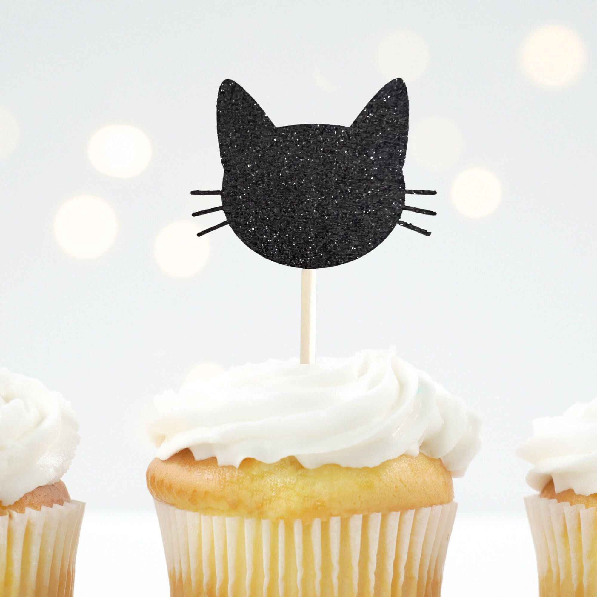 Black Cat Cupcake Toppers - 12-Piece Kitty Birthday Party Decorations