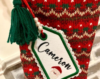 Personalized Embroidered Stocking Tags/ Christmas/ Tags/ Embroidery/ Name Tags/ Christmas Tags/ Classic Christmas/ Traditional Christmas/