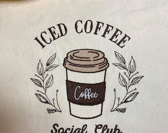 Iced Coffee Tote Bag, Iced Coffee Embroidery, Tote Bag, Embroidery, Iced Coffee, Coffee Embroidery, Coffee, Coffee Tote Bag Embroidery