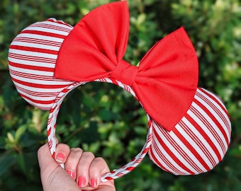 Candy Cane Ears/ Candy Cane Mouse Ears/ Peppermint Ears/ Minnie Ears/ Mickey Ears/ Christmas Mouse Ears/ Christmas Minnie Ears/ Christmas