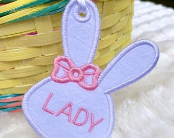 Personalized Embroidered Girl Easter Bunny Basket Tags/ Easter/ Tags/ Embroidery/ Name Tags/ Easter Tags/ Easter Embroidery/Easter Name Tags