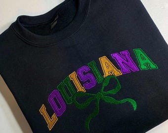 Mardi Gras T-Shirt/Mardi Gras Embroidery/ Shirt With Bow/Mardi Gras Shirt/Louisiana Shirt/Louisiana Mardi Gras Shirt / Embroidery/Louisiana