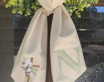 Handmade & Embroidered Initial/ Cross Wreath Sash