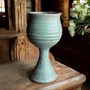 Wine Goblet - Wine Chalice - Stoneware Goblet - 7.5” Tall x 3” wide at rim - Handmade Pottery Chalice - Beautiful Ceramic Goblet - KRBV-G-1+