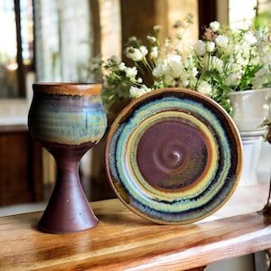 Handmade Communion Set – Pottery Chalice & Paten – 7.5” Goblet + 7” Plate – Ceramic, Lead-Free, Glaze Options – Christian Gift