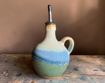 Handmade Stoneware Olive Oil Bottle | Pottery Oil Dispenser | Dishwasher Safe Ceramic Cruet | Kitchen Decor | Rustic Farmhouse Gift