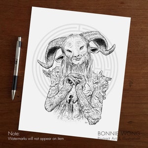 Pan&#39;s Labyrinth Art Print / Faun And Ofelia Illustration / Dark Fairytale Wall Art / Fantasy Creature Decor / Cult Movie Art Gift For Her
