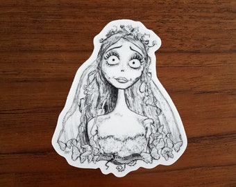 Corpse Bride Sticker / Halloween Horror Sticker / Goth Bride / Laptop Sticker / Car Decal / Skeleton Gift / Spooky Art Sticker / Bridal Gift
