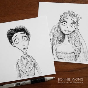 Corpse Bride Art Print / Gothic Wall Art inspired by Tim Burton / Spooky Cute Halloween Decor / Goth Bride Wedding or Bridal Gift For Her