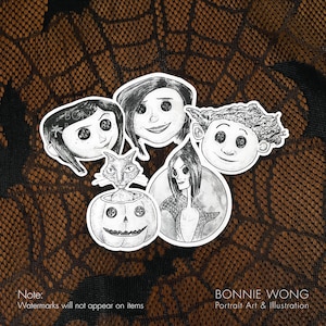 Coraline Sticker Pack • Spooky Cute Stickers for Water Bottle, Laptop, Journal • Creepy Cute Horror Stickers • Gothic Sticker • Bujo Sticker