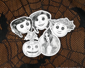 Coraline Sticker Pack • Water Bottle Sticker • Laptop Sticker • Creepy Cute Horror Stickers • Gothic Stickers • Journal Sticker  • Cute Gift