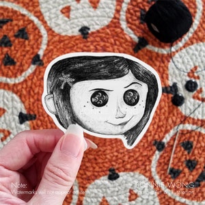 Coraline Sticker / Creepy Cute Horror Sticker / Laptop Sticker / Witchy Sticker / Planner Sticker Art / Die Cut Vinyl Sticker / Gift For Her image 1