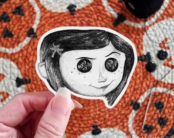 Coraline Sticker / Creepy Cute Horror Sticker / Laptop Sticker / Witchy Sticker / Planner Sticker Art / Die Cut Vinyl Sticker / Gift For Her
