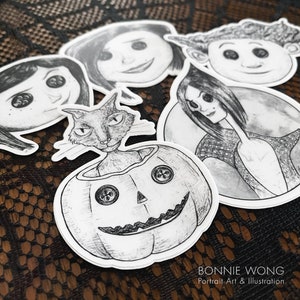 Coraline Sticker Pack Water Bottle Sticker Laptop Sticker Creepy Cute Horror Stickers Gothic Stickers Journal Sticker Cute Gift image 2