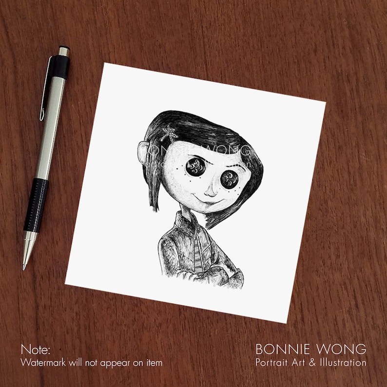May include: Black and white line drawing of a girl with large eyes and a mischievous expression. The girl is wearing a jacket and has her arms crossed. The drawing is on a white background.