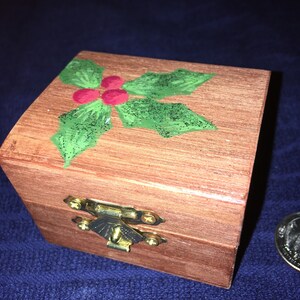 Miniature Dollhouse Chest Hand Painted with Holly or Christmas Roses OOAK 1:12