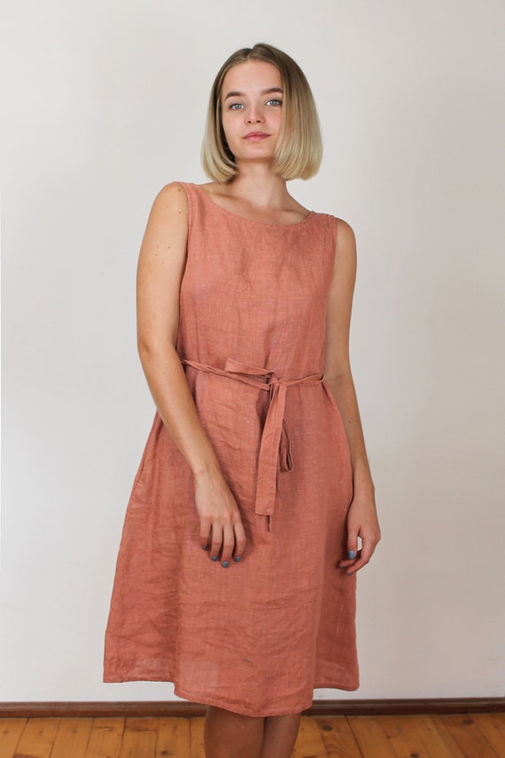 Linen loose sleeveless dress Loose Fit Dress MIDI Dress | Etsy