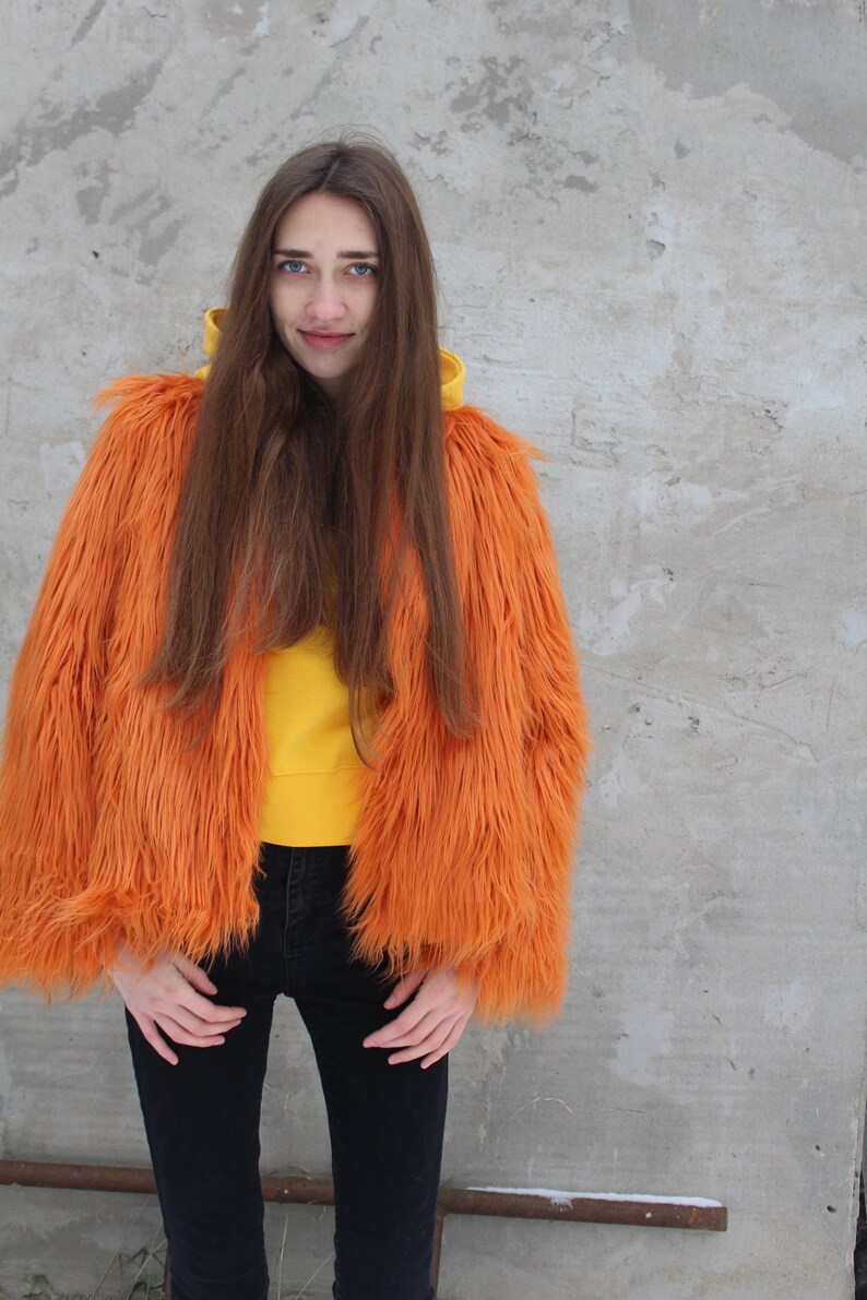 Orange Fur Jacket Eco Fur Coat Yellow Faux Fur Coat White Etsy UK