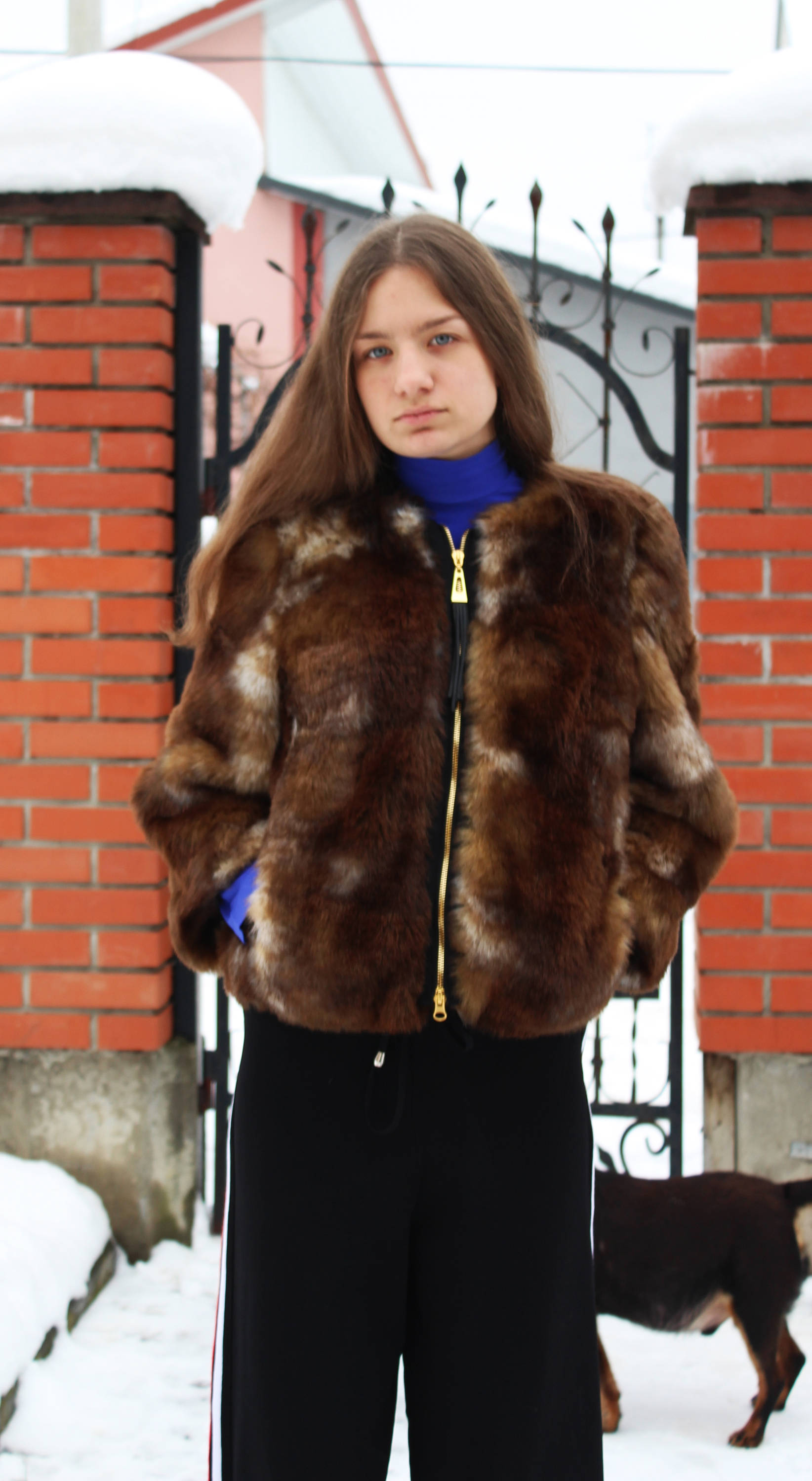 camel faux fur bomber jacket