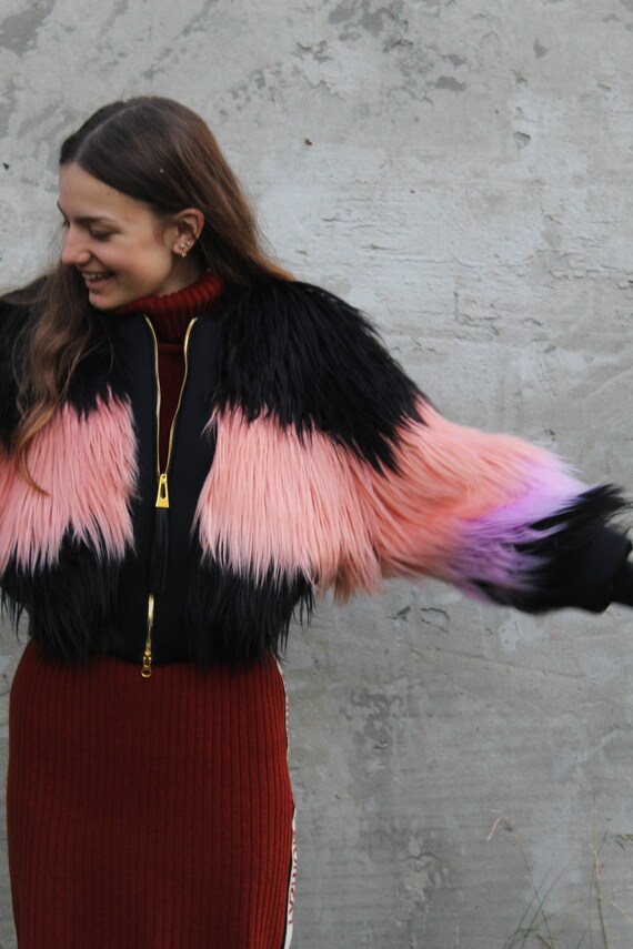 pink shaggy fur coat