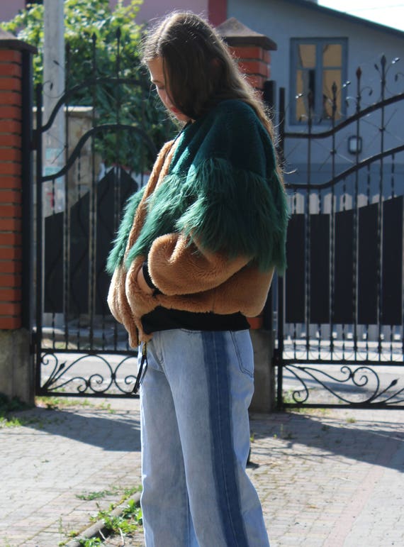 Oversize Camel veste verte manteau fourrure Shaggy fausse fourrure Mongolie fausse manteau fourrure agneau fourrure Bombardier fausse fausse de rxQhCtBsd