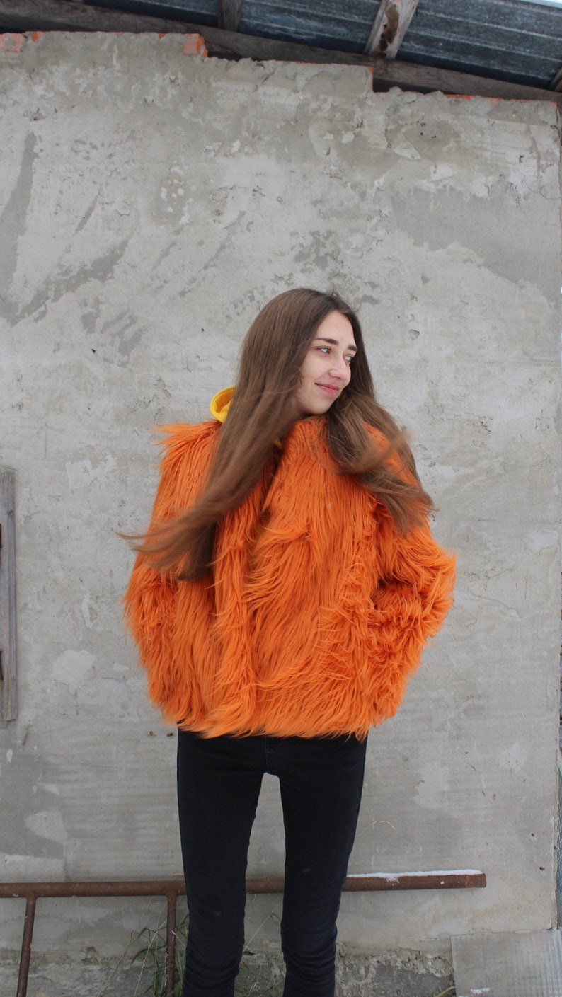 Orange Fur Jacket Eco Fur Coat Yellow Faux Fur Coat White Etsy New