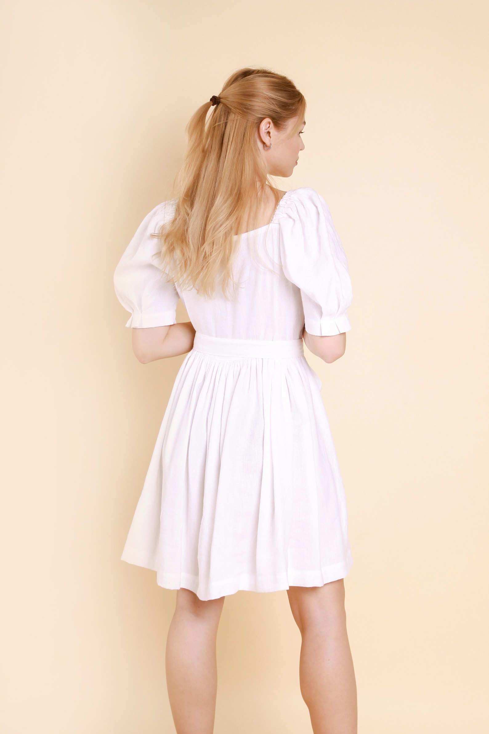 White Puff Sleeves Linen Dress Linen Blend MINI Dress MINI Etsy