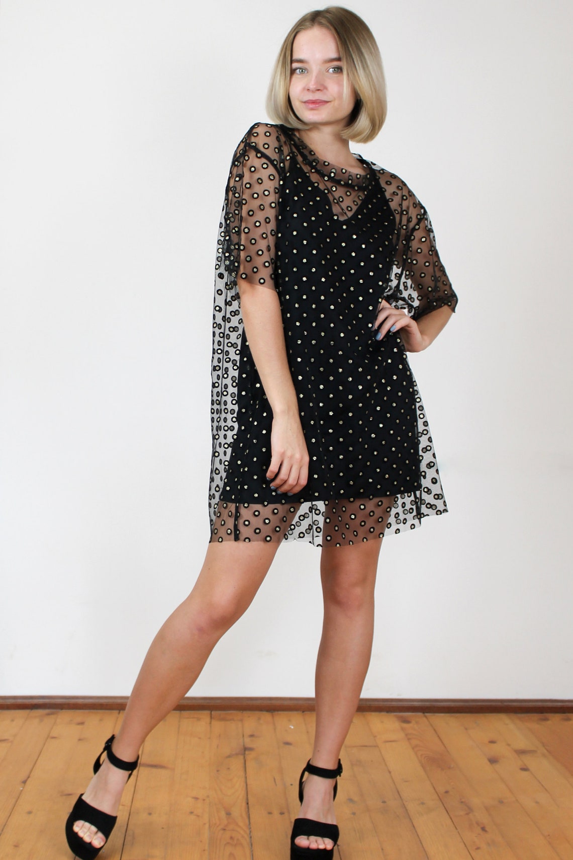 Black Oversized Tulle Dress Sheer Dress Black Tshirt Dress Etsy