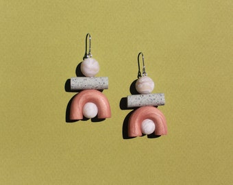 Chunky Statement Earrings with Abstract Geometric Shapes - Short Quirky Polymer Clay Earrings - Mustard Earrings - MINI OOK EARRINGS