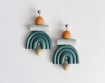 LAST PIECE Geometric Abstract Earrings - Arc Shaped Earrings - Bauhaus Inspired Earrings - Rainbow Shaped Earrings - OTIS earrings in Teal