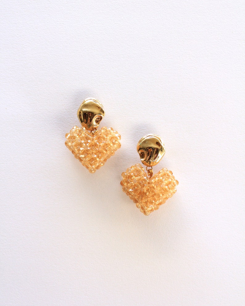 Beaded Heart Earrings in Gold image 1