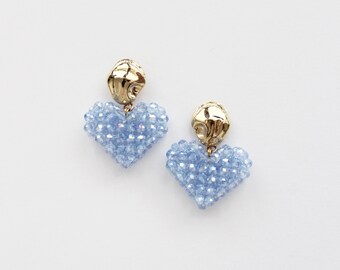 Beaded Heart Earrings in Mint Green