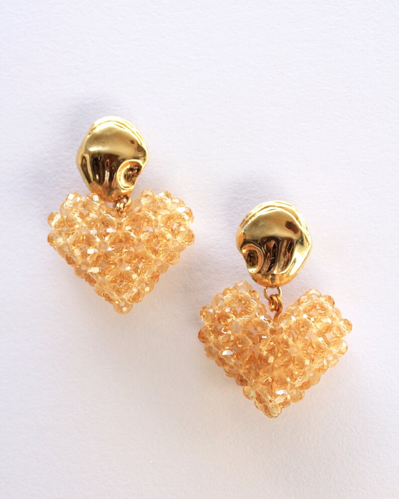 Beaded Heart Earrings in Gold image 2