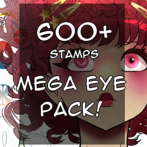 600+ Mega Eye Pack for Procreate and CSP! Anime, manga, Cartoon easy Stamps & Brushes to place eyes angles reference style expression