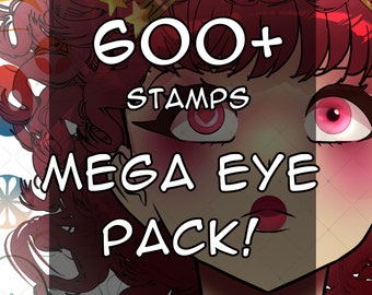600+ Mega Eye Pack for Procreate and CSP! Anime, manga, Cartoon easy Stamps & Brushes to place eyes angles reference style expression