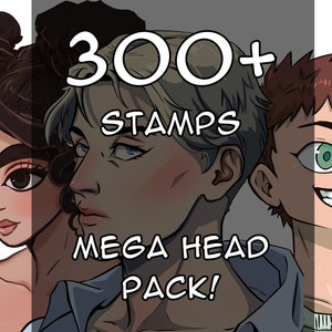 300+ Anime Head Expansion Pack for Procreate, CSP! Male and Female Brushes, anatomy, angles, stamps, pose, head position including shoulders