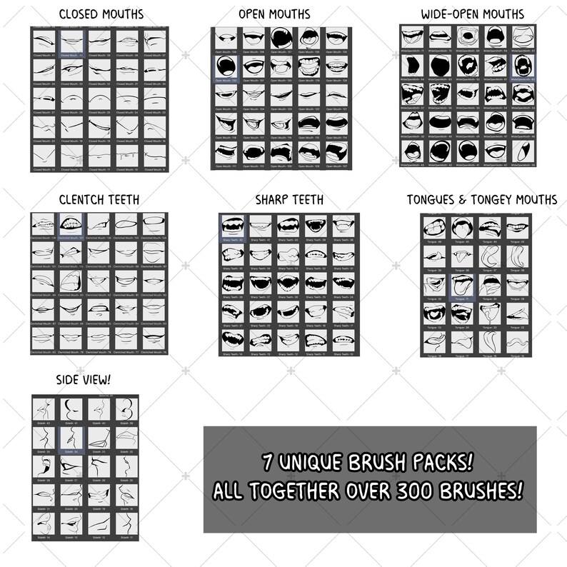 350 Anime Mouth Pack for Procreate and CSP Anime Teeth, Tongue, Angles