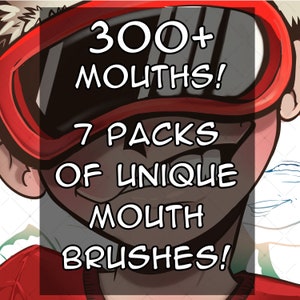 May include: A cartoon illustration of a person wearing red ski goggles with the text "300+ MOUTHS! 7 PACKS OF UNIQUE MOUTH BRUSHES!"