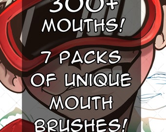 Plus de 350 packs Anime Mouth pour Procreate et CSP ! Anime Dents, langue, angles, dents pointues Tampons et pinceaux faciles à placer dans la bouche, manga, angles