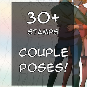 ¡30 poses de pareja de cuerpo completo n.° 1, paquete de sellos para Procreate y Clip Studio Paint! Incluye sellos y pinceles para besar, tomar de la mano, bailar.