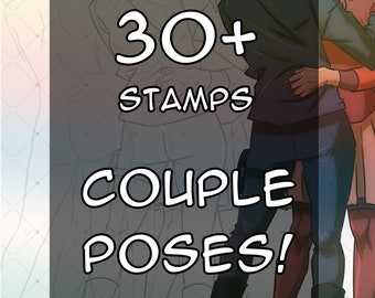 Lot de 30 poses de couple pour tout le corps n°1, lot de tampons pour procréer et peinture pour studio de clipsage ! Comprend des tampons et des pinceaux pour embrasser, tenir la main, danser
