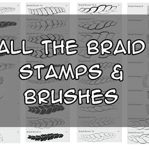 50 + Braid Hair Stamps & Brushes for Procreate, Cartoon Hair, Stamp Brushes, Digital Art Assistance, Hairstyle Stamps